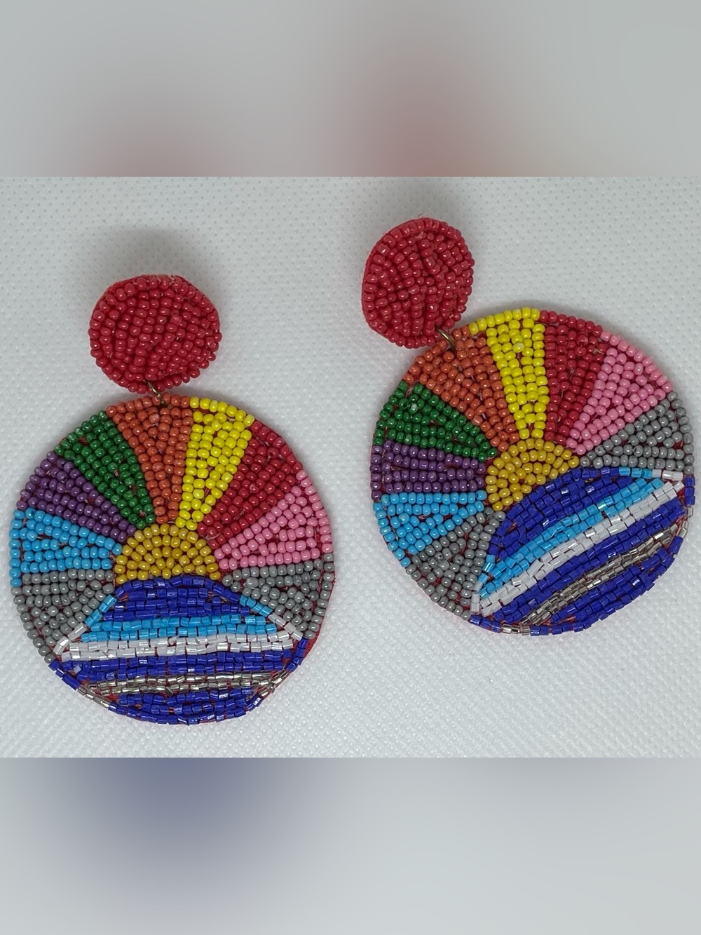 Colorful Hand-Beaded Statement Drop Earrings | Boho Rainbow Fan Design